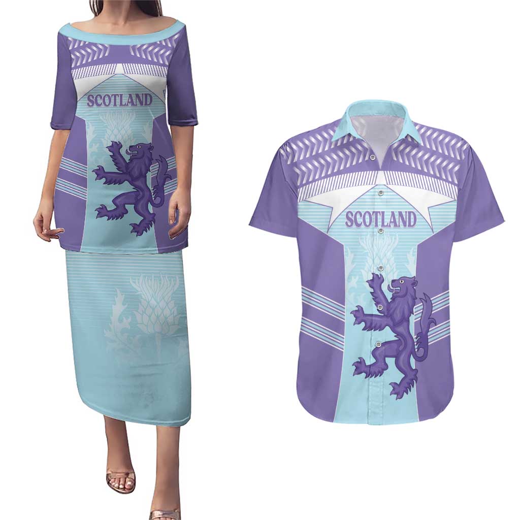 Scotland Football Custom Couples Matching Puletasi and Hawaiian Shirt 2026 Come On Scottish Dragon Thistle Cyan - Wonder Print Shop