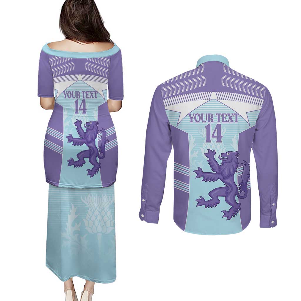 Scotland Football Custom Couples Matching Puletasi and Long Sleeve Button Shirt 2026 Come On Scottish Dragon Thistle Cyan - Wonder Print Shop