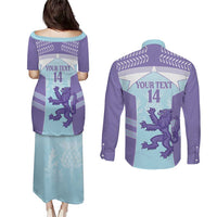 Scotland Football Custom Couples Matching Puletasi and Long Sleeve Button Shirt 2026 Come On Scottish Dragon Thistle Cyan - Wonder Print Shop