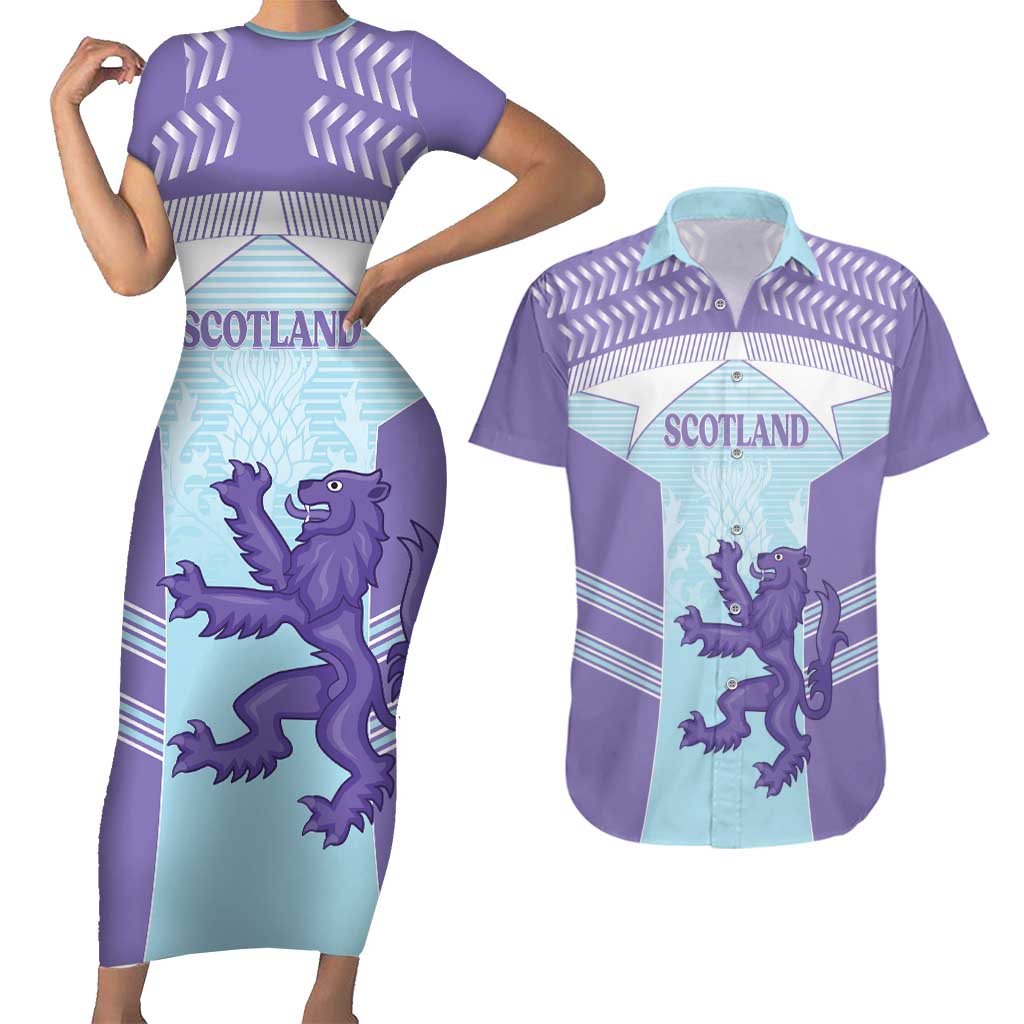 Scotland Football Custom Couples Matching Short Sleeve Bodycon Dress and Hawaiian Shirt 2026 Come On Scottish Dragon Thistle Cyan - Wonder Print Shop