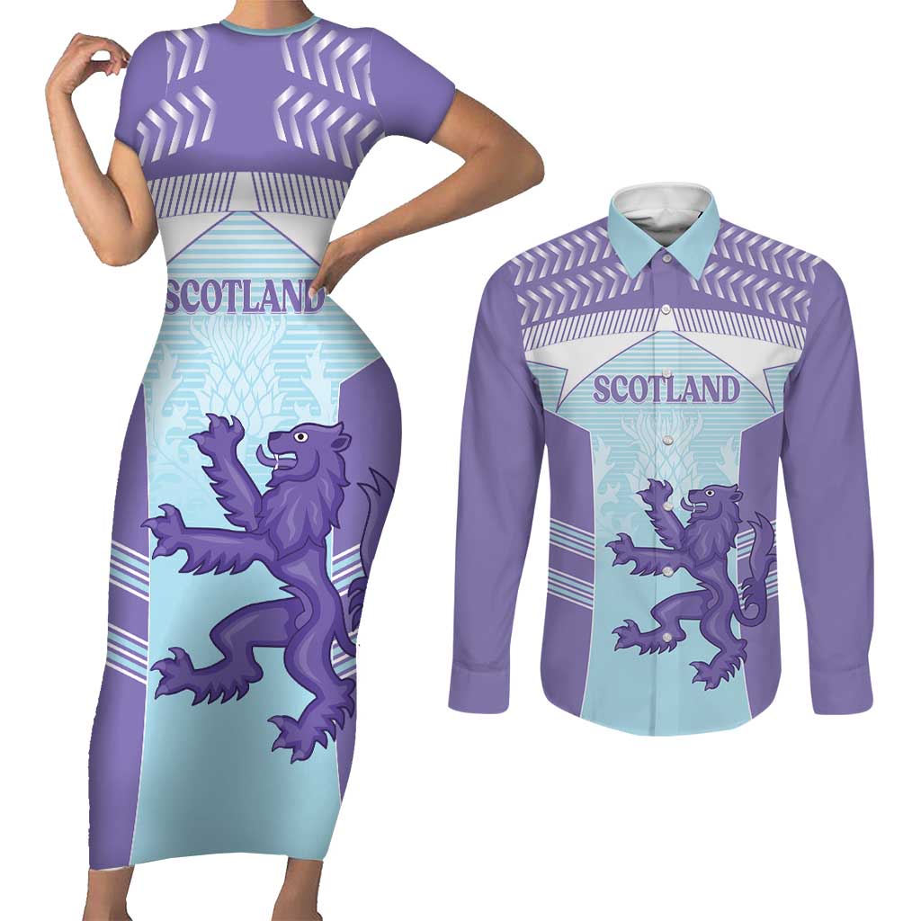 Scotland Football Custom Couples Matching Short Sleeve Bodycon Dress and Long Sleeve Button Shirt 2026 Come On Scottish Dragon Thistle Cyan - Wonder Print Shop