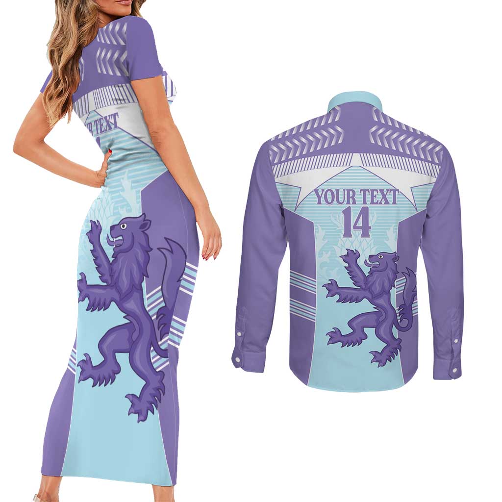 Scotland Football Custom Couples Matching Short Sleeve Bodycon Dress and Long Sleeve Button Shirt 2026 Come On Scottish Dragon Thistle Cyan - Wonder Print Shop