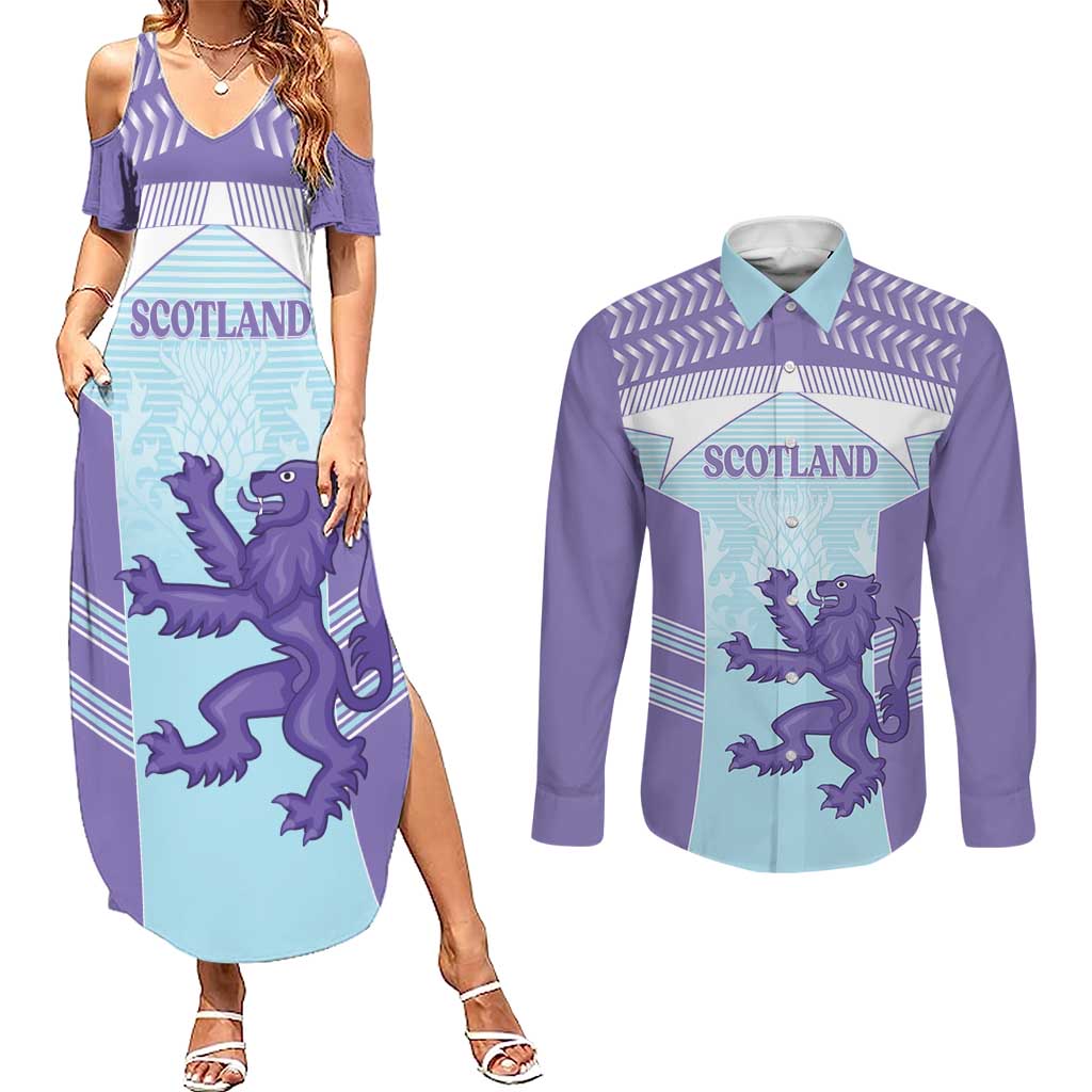 Scotland Football Custom Couples Matching Summer Maxi Dress and Long Sleeve Button Shirt 2026 Come On Scottish Dragon Thistle Cyan - Wonder Print Shop