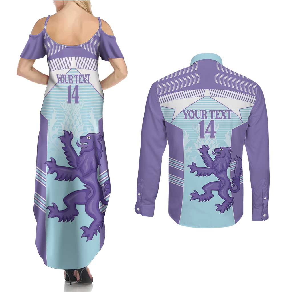 Scotland Football Custom Couples Matching Summer Maxi Dress and Long Sleeve Button Shirt 2026 Come On Scottish Dragon Thistle Cyan - Wonder Print Shop