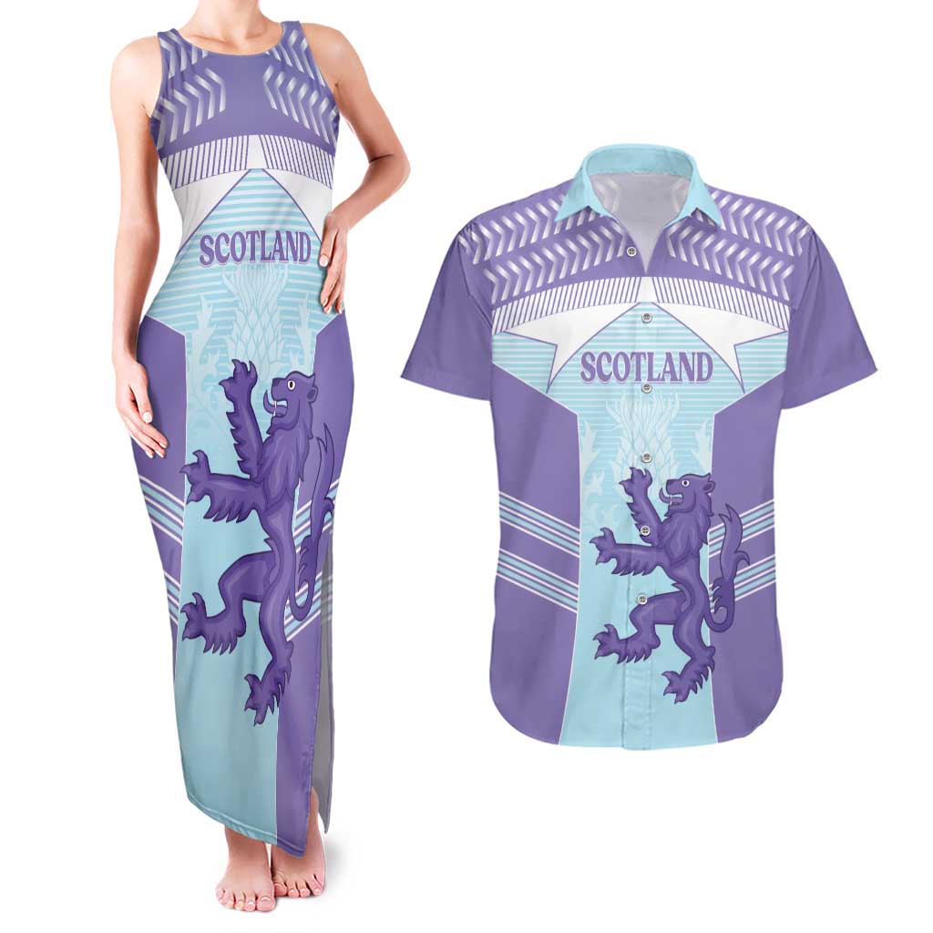 Scotland Football Custom Couples Matching Tank Maxi Dress and Hawaiian Shirt 2026 Come On Scottish Dragon Thistle Cyan - Wonder Print Shop