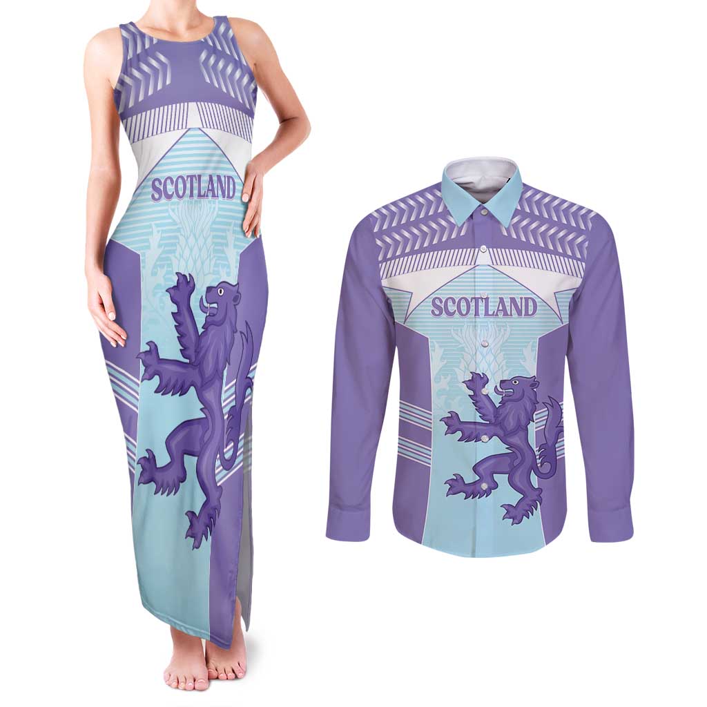 Scotland Football Custom Couples Matching Tank Maxi Dress and Long Sleeve Button Shirt 2026 Come On Scottish Dragon Thistle Cyan - Wonder Print Shop