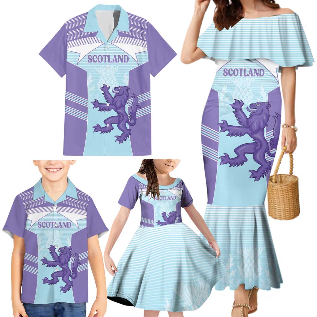 Scotland Football Custom Family Matching Mermaid Dress and Hawaiian Shirt 2026 Come On Scottish Dragon Thistle Cyan - Wonder Print Shop
