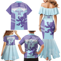 Scotland Football Custom Family Matching Mermaid Dress and Hawaiian Shirt 2026 Come On Scottish Dragon Thistle Cyan - Wonder Print Shop