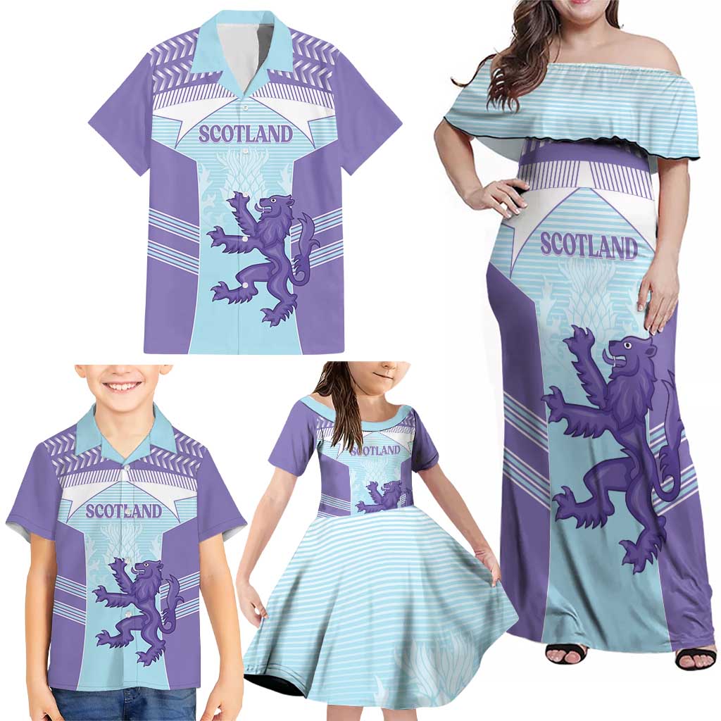 Scotland Football Custom Family Matching Off Shoulder Maxi Dress and Hawaiian Shirt 2026 Come On Scottish Dragon Thistle Cyan - Wonder Print Shop