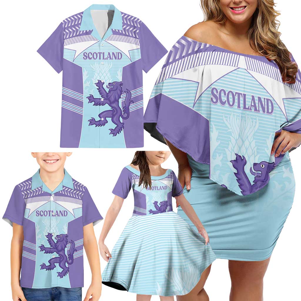Scotland Football Custom Family Matching Off Shoulder Short Dress and Hawaiian Shirt 2026 Come On Scottish Dragon Thistle Cyan - Wonder Print Shop