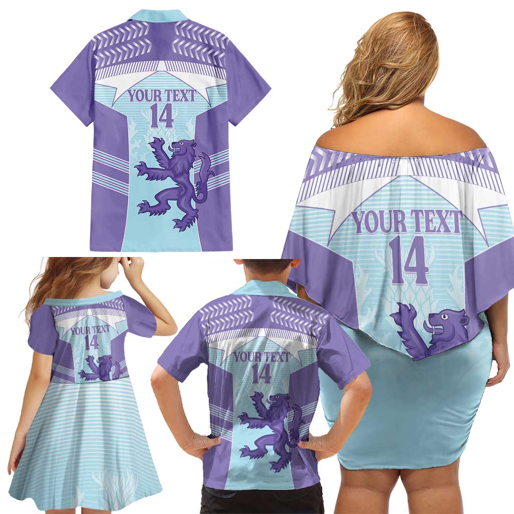 Scotland Football Custom Family Matching Off Shoulder Short Dress and Hawaiian Shirt 2026 Come On Scottish Dragon Thistle Cyan - Wonder Print Shop