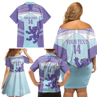 Scotland Football Custom Family Matching Off Shoulder Short Dress and Hawaiian Shirt 2026 Come On Scottish Dragon Thistle Cyan - Wonder Print Shop