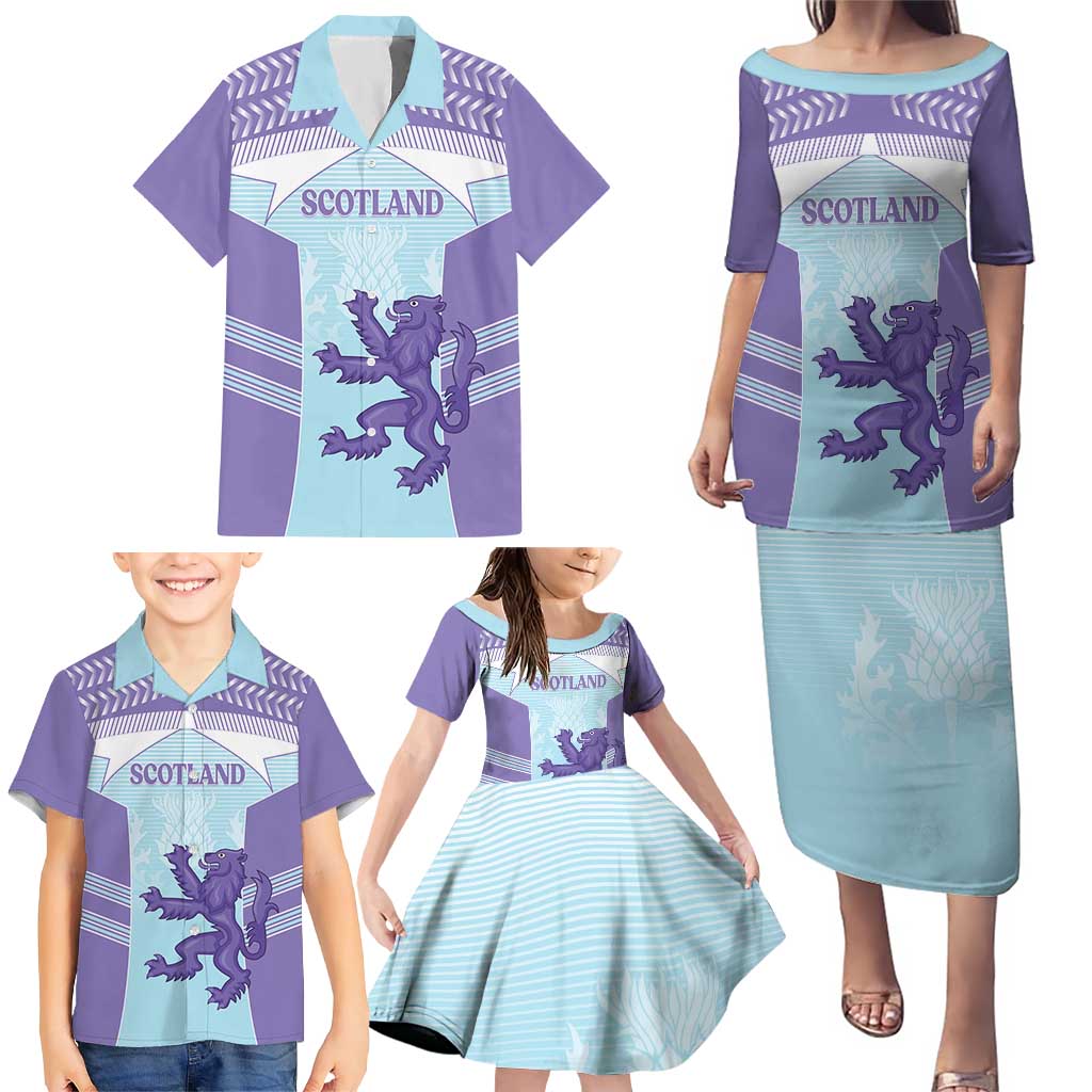 Scotland Football Custom Family Matching Puletasi and Hawaiian Shirt 2026 Come On Scottish Dragon Thistle Cyan - Wonder Print Shop