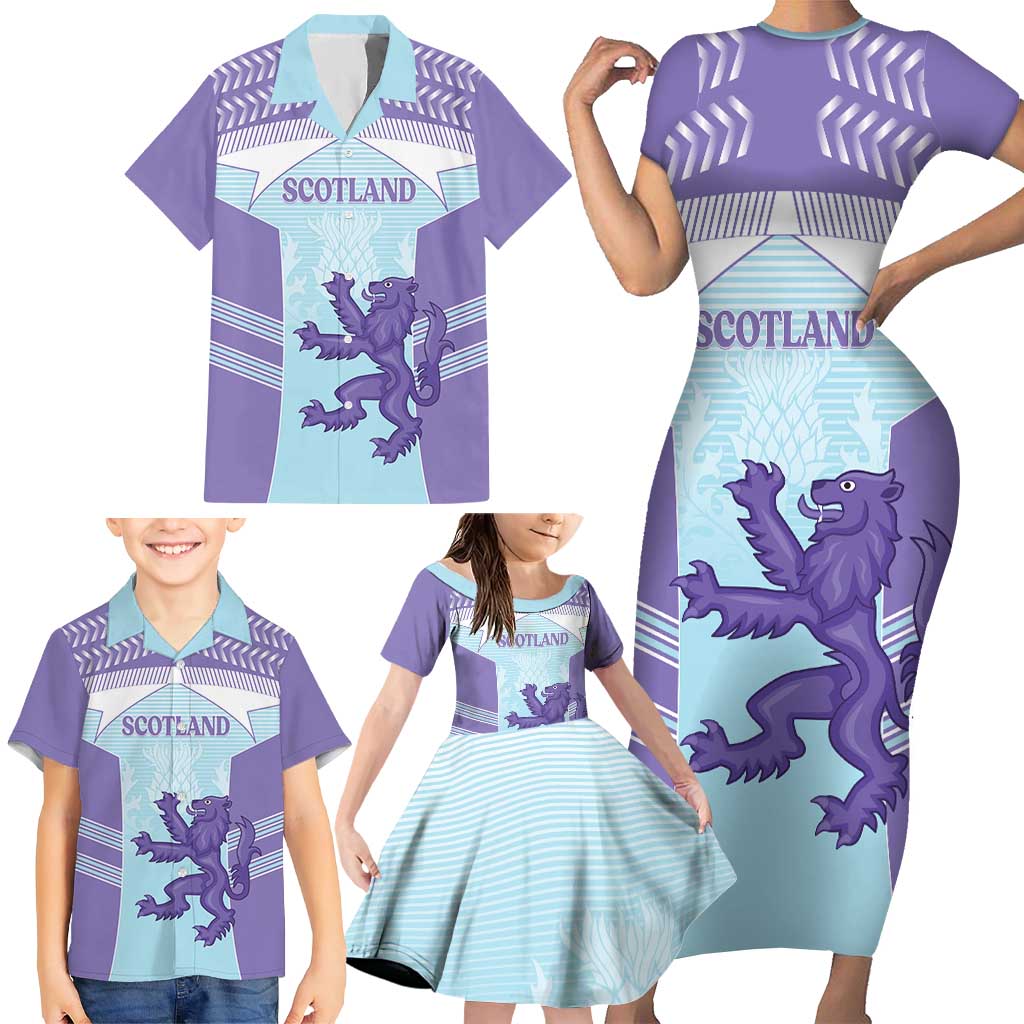 Scotland Football Custom Family Matching Short Sleeve Bodycon Dress and Hawaiian Shirt 2026 Come On Scottish Dragon Thistle Cyan - Wonder Print Shop