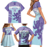 Scotland Football Custom Family Matching Short Sleeve Bodycon Dress and Hawaiian Shirt 2026 Come On Scottish Dragon Thistle Cyan - Wonder Print Shop
