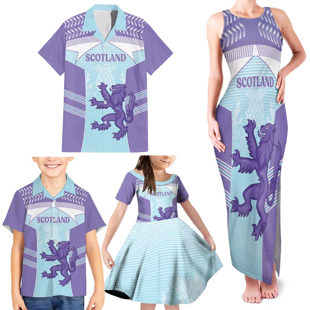 Scotland Football Custom Family Matching Tank Maxi Dress and Hawaiian Shirt 2026 Come On Scottish Dragon Thistle Cyan - Wonder Print Shop