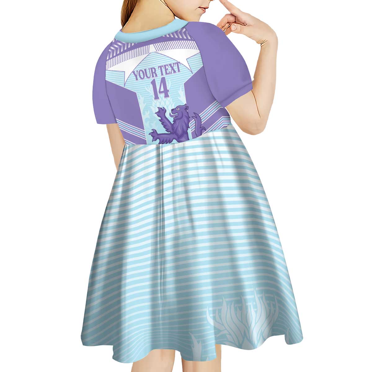Scotland Football Custom Kid Short Sleeve Dress 2026 Come On Scottish Dragon Thistle Cyan - Wonder Print Shop