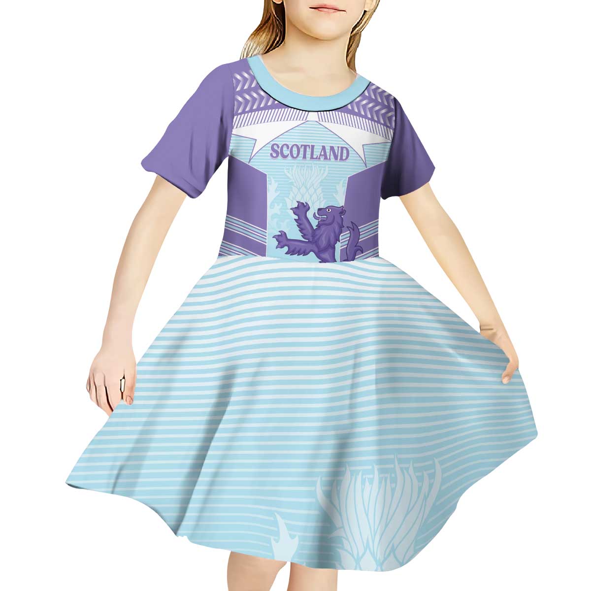 Scotland Football Custom Kid Short Sleeve Dress 2026 Come On Scottish Dragon Thistle Cyan - Wonder Print Shop