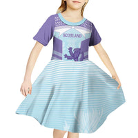 Scotland Football Custom Kid Short Sleeve Dress 2026 Come On Scottish Dragon Thistle Cyan - Wonder Print Shop