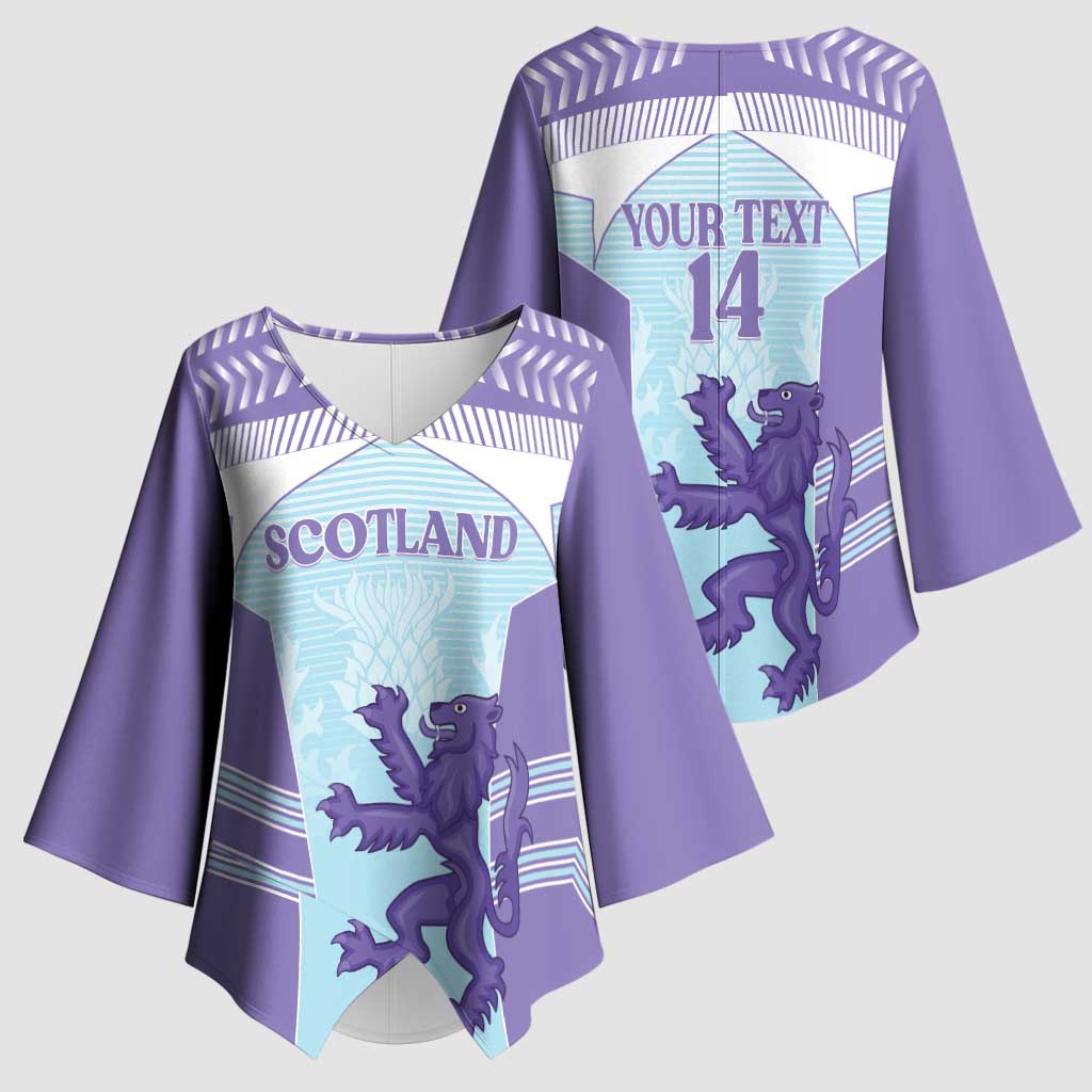 Scotland Football Custom Kimono Sleeve Blouse 2026 Come On Scottish Dragon Thistle Cyan - Wonder Print Shop