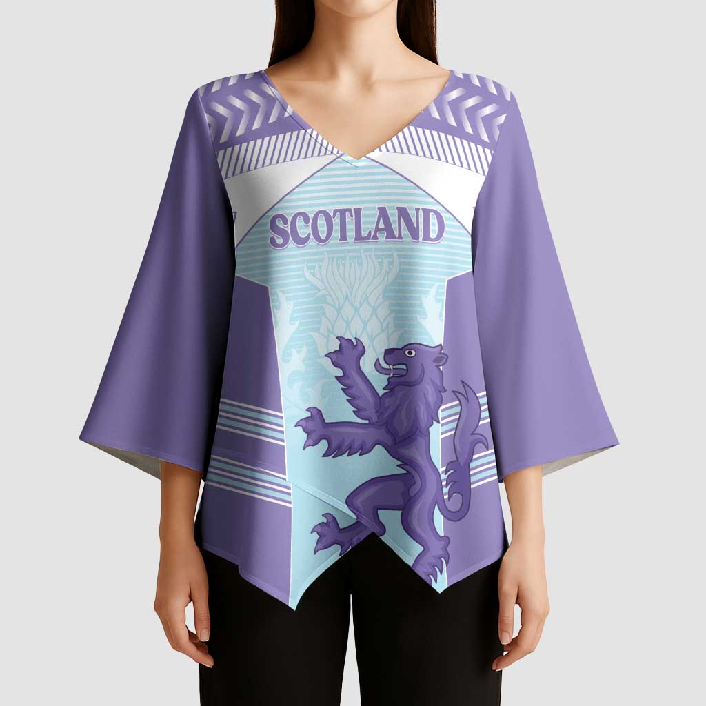 Scotland Football Custom Kimono Sleeve Blouse 2026 Come On Scottish Dragon Thistle Cyan - Wonder Print Shop