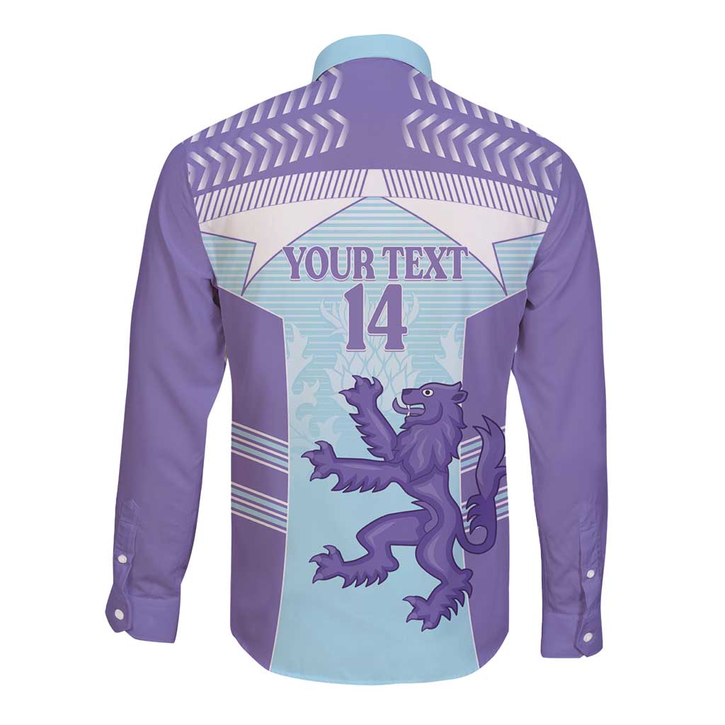 Scotland Football Custom Long Sleeve Button Shirt 2026 Come On Scottish Dragon Thistle Cyan - Wonder Print Shop