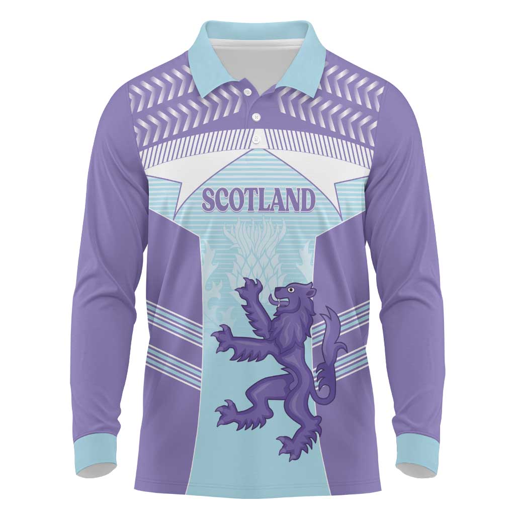 Scotland Football Custom Long Sleeve Polo Shirt 2026 Come On Scottish Dragon Thistle Cyan - Wonder Print Shop
