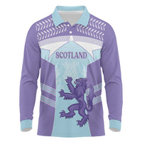 Scotland Football Custom Long Sleeve Polo Shirt 2026 Come On Scottish Dragon Thistle Cyan - Wonder Print Shop