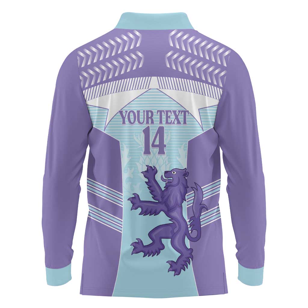Scotland Football Custom Long Sleeve Polo Shirt 2026 Come On Scottish Dragon Thistle Cyan - Wonder Print Shop