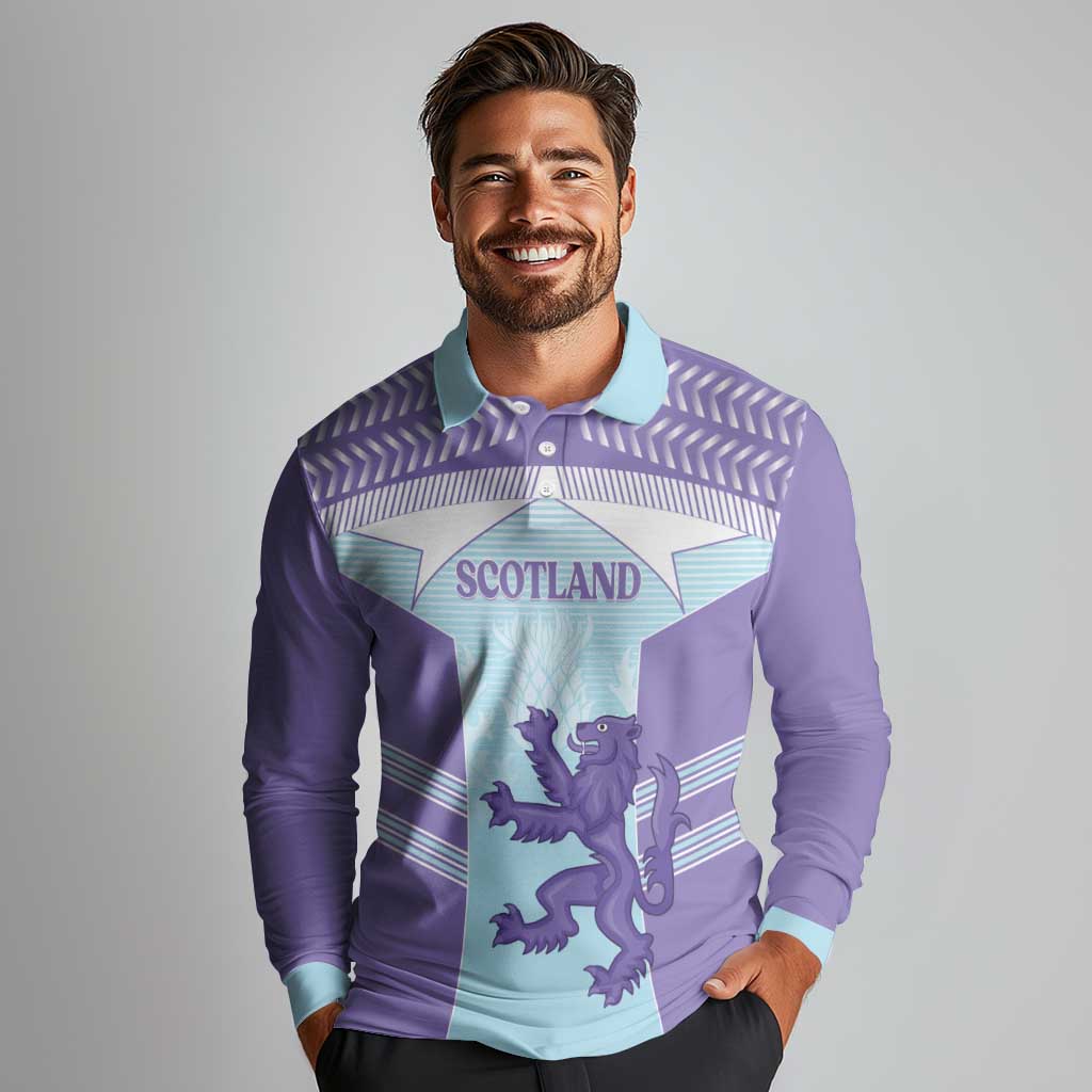 Scotland Football Custom Long Sleeve Polo Shirt 2026 Come On Scottish Dragon Thistle Cyan - Wonder Print Shop