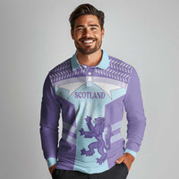 Scotland Football Custom Long Sleeve Polo Shirt 2026 Come On Scottish Dragon Thistle Cyan - Wonder Print Shop