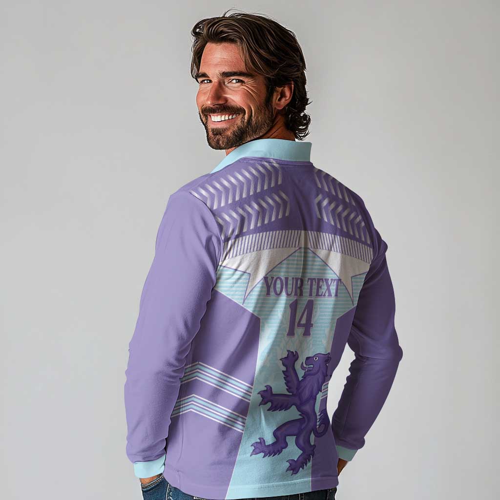 Scotland Football Custom Long Sleeve Polo Shirt 2026 Come On Scottish Dragon Thistle Cyan - Wonder Print Shop