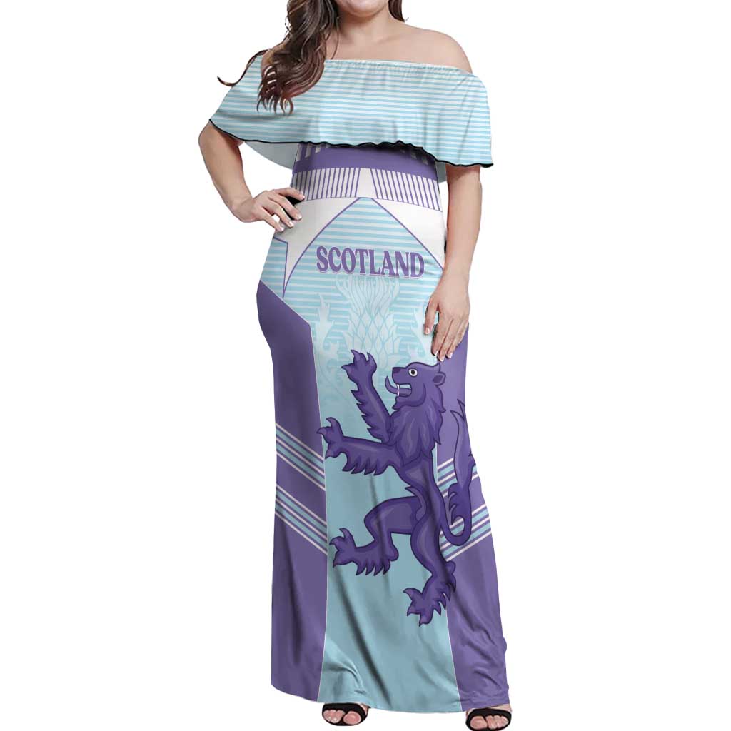 Scotland Football Custom Off Shoulder Maxi Dress 2026 Come On Scottish Dragon Thistle Cyan - Wonder Print Shop