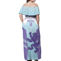 Scotland Football Custom Off Shoulder Maxi Dress 2026 Come On Scottish Dragon Thistle Cyan - Wonder Print Shop
