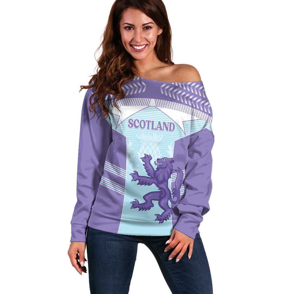 Scotland Football Custom Off Shoulder Sweater 2026 Come On Scottish Dragon Thistle Cyan - Wonder Print Shop