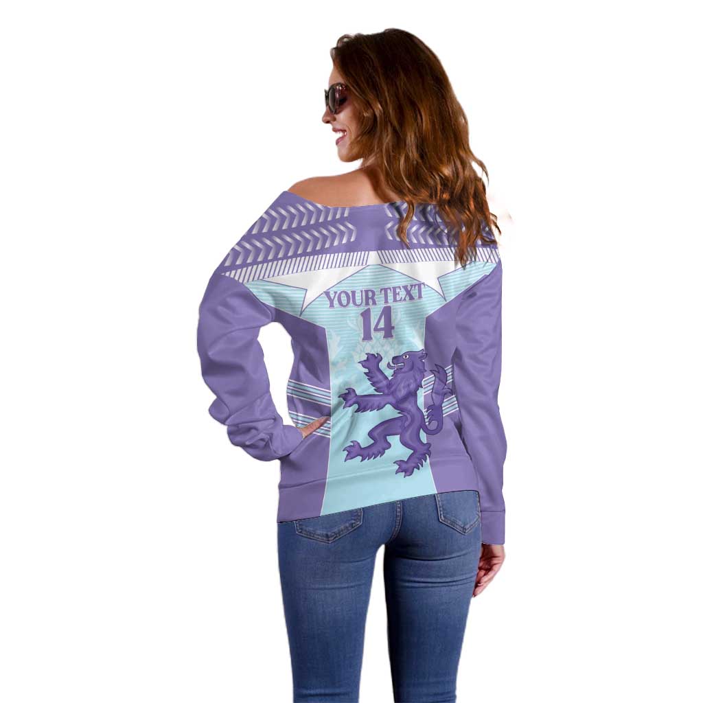 Scotland Football Custom Off Shoulder Sweater 2026 Come On Scottish Dragon Thistle Cyan - Wonder Print Shop
