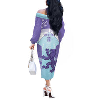 Scotland Football Custom Off The Shoulder Long Sleeve Dress 2026 Come On Scottish Dragon Thistle Cyan - Wonder Print Shop