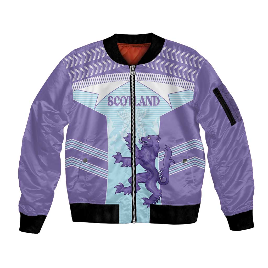 Scotland Football Custom Sleeve Zip Bomber Jacket 2026 Come On Scottish Dragon Thistle Cyan - Wonder Print Shop