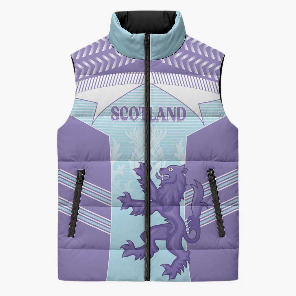 Scotland Football Custom Sleeveless Puffer Jacket 2026 Come On Scottish Dragon Thistle Cyan - Wonder Print Shop