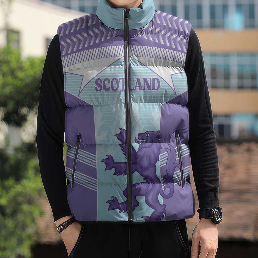 Scotland Football Custom Sleeveless Puffer Jacket 2026 Come On Scottish Dragon Thistle Cyan - Wonder Print Shop