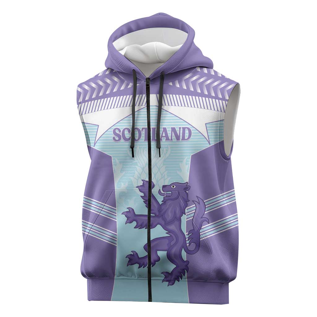 Scotland Football Custom Sleeveless Zip Hoodie 2026 Come On Scottish Dragon Thistle Cyan - Wonder Print Shop