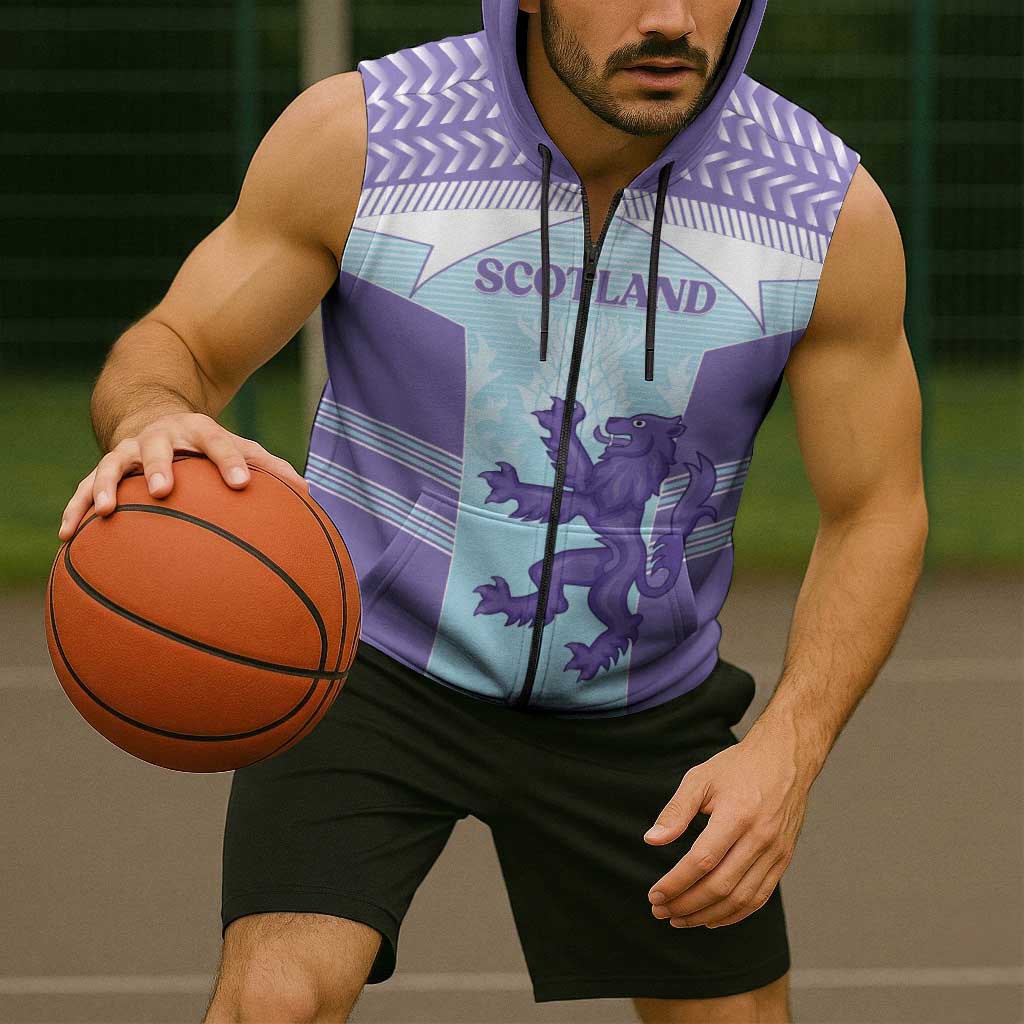 Scotland Football Custom Sleeveless Zip Hoodie 2026 Come On Scottish Dragon Thistle Cyan - Wonder Print Shop