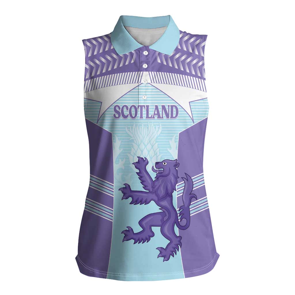 Scotland Football Custom Women Sleeveless Polo Shirt 2026 Come On Scottish Dragon Thistle Cyan - Wonder Print Shop