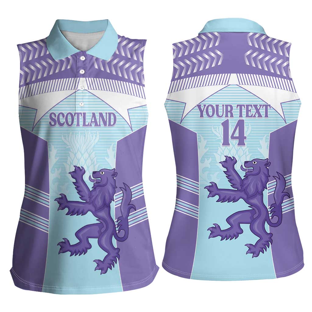 Scotland Football Custom Women Sleeveless Polo Shirt 2026 Come On Scottish Dragon Thistle Cyan - Wonder Print Shop