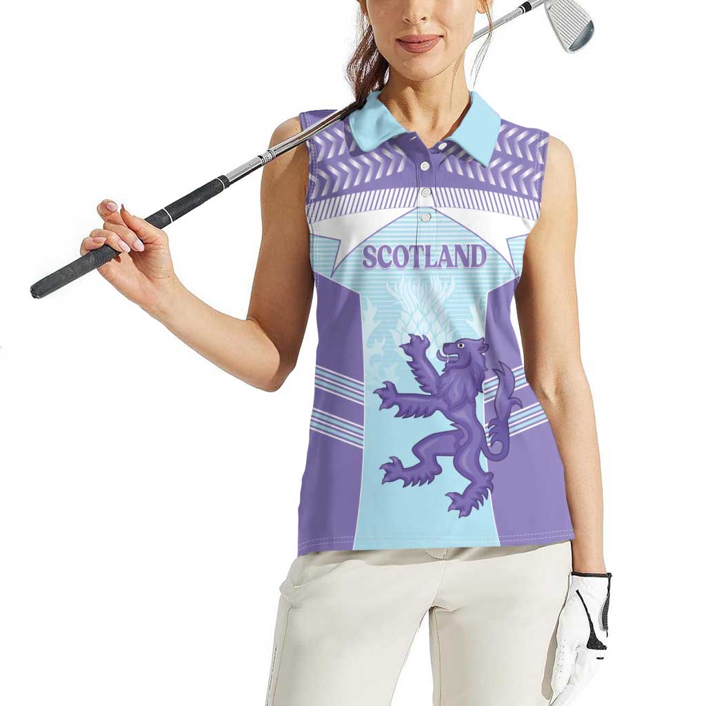 Scotland Football Custom Women Sleeveless Polo Shirt 2026 Come On Scottish Dragon Thistle Cyan - Wonder Print Shop