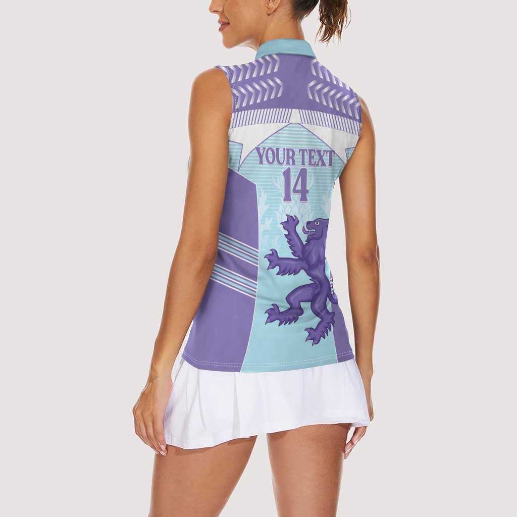 Scotland Football Custom Women Sleeveless Polo Shirt 2026 Come On Scottish Dragon Thistle Cyan - Wonder Print Shop