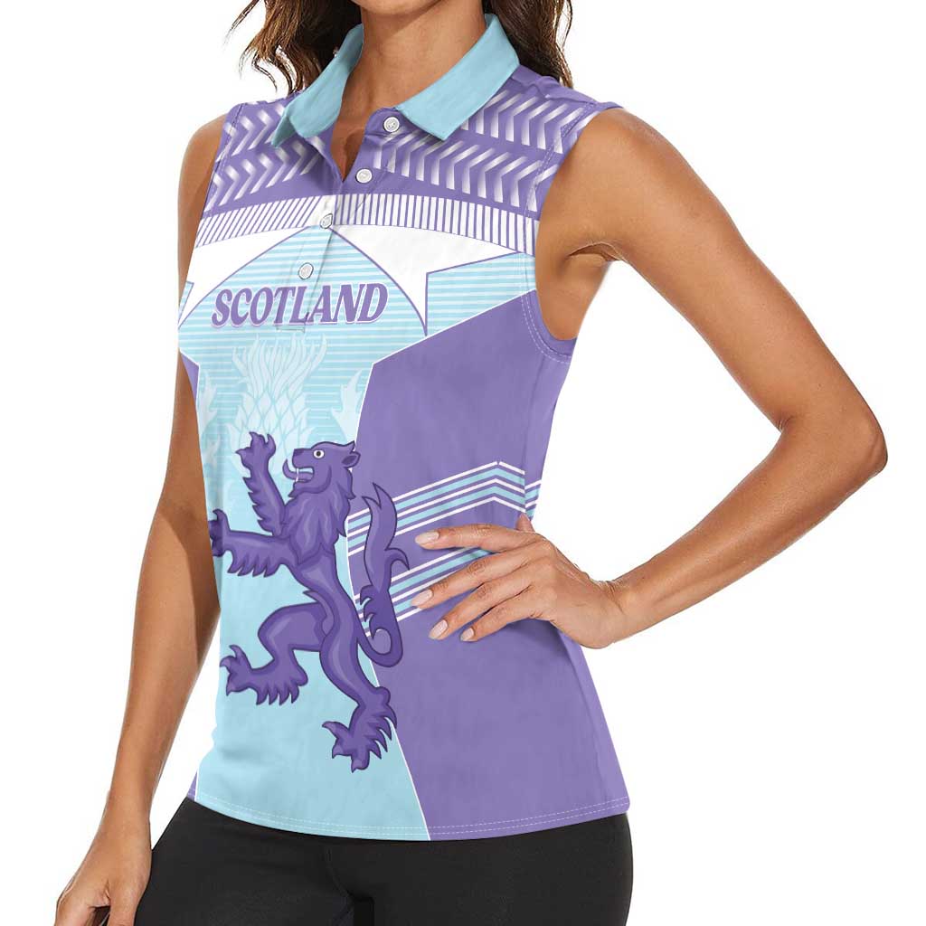 Scotland Football Custom Women Sleeveless Polo Shirt 2026 Come On Scottish Dragon Thistle Cyan - Wonder Print Shop