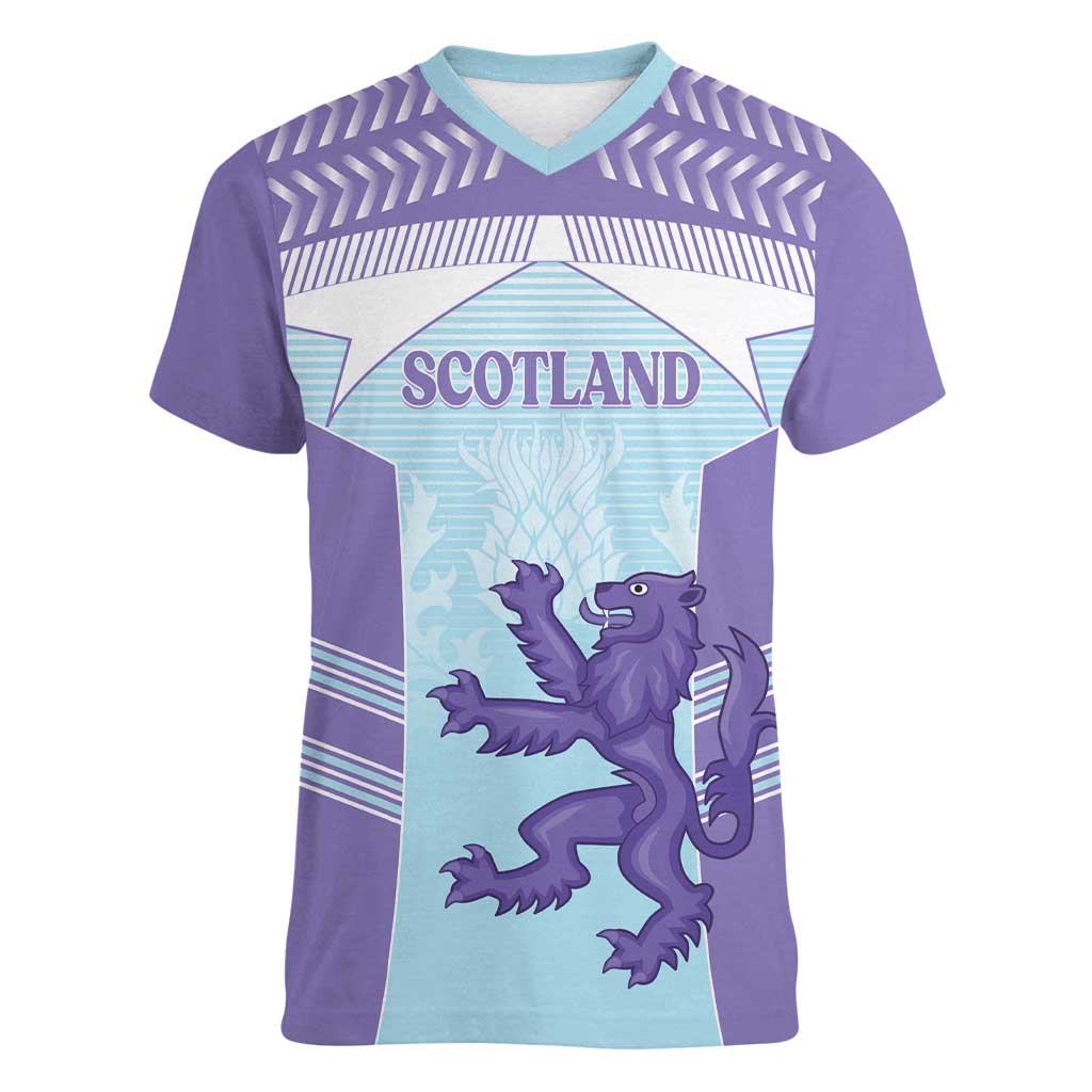 Scotland Football Custom Women V-Neck T-Shirt 2026 Come On Scottish Dragon Thistle Cyan - Wonder Print Shop