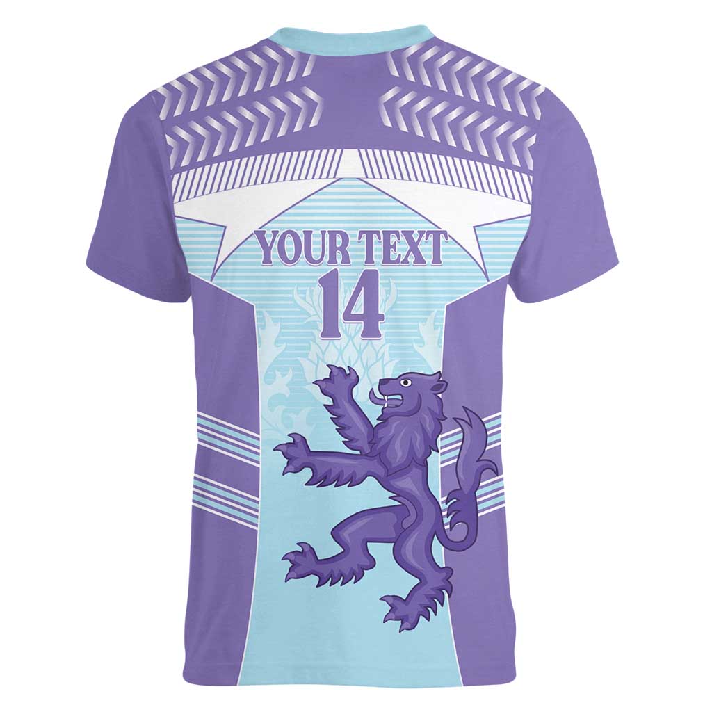 Scotland Football Custom Women V-Neck T-Shirt 2026 Come On Scottish Dragon Thistle Cyan - Wonder Print Shop