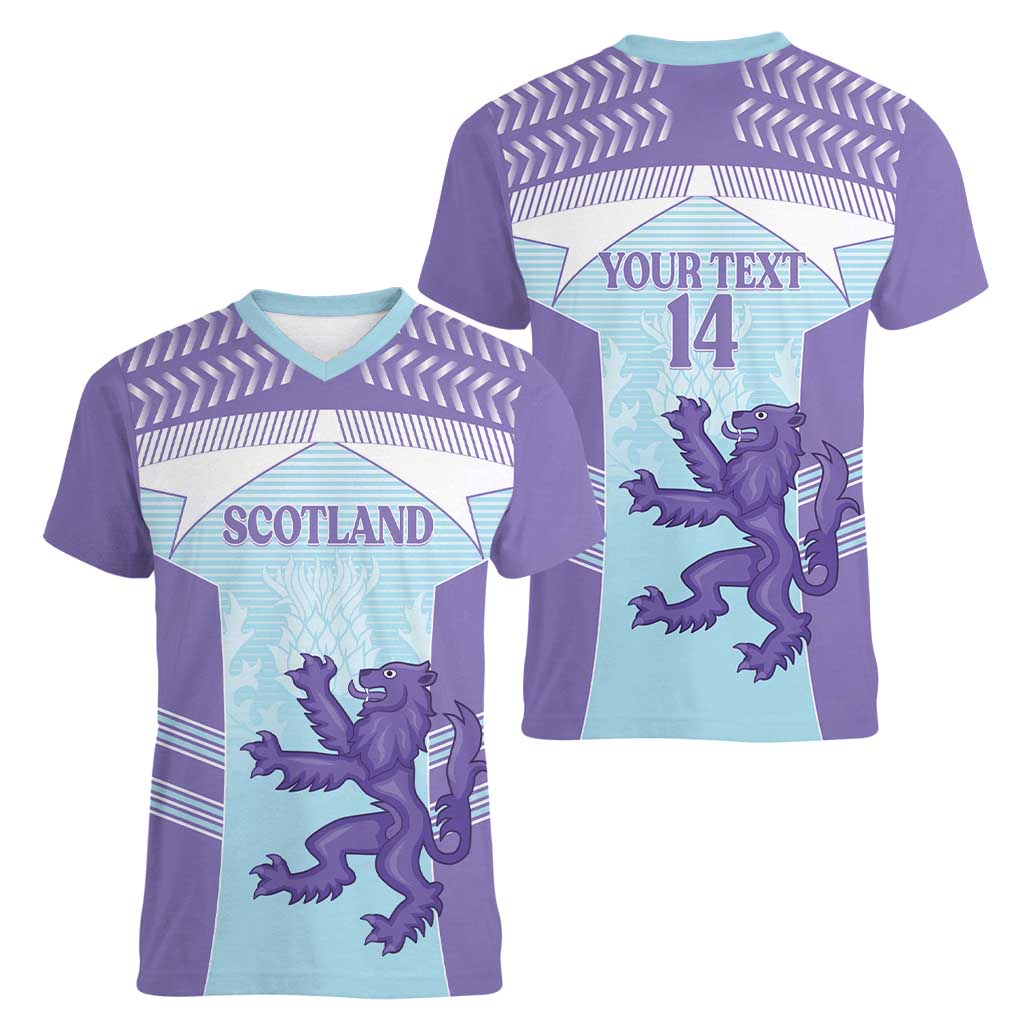 Scotland Football Custom Women V-Neck T-Shirt 2026 Come On Scottish Dragon Thistle Cyan - Wonder Print Shop